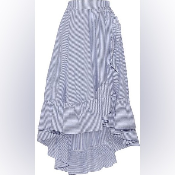 Maje Blue and White Striped Ruffled Wrap-Effect High-Low Maxi Skirt - Picture 2 of 13